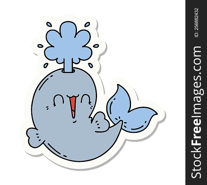 sticker of a tattoo style happy squirting whale character