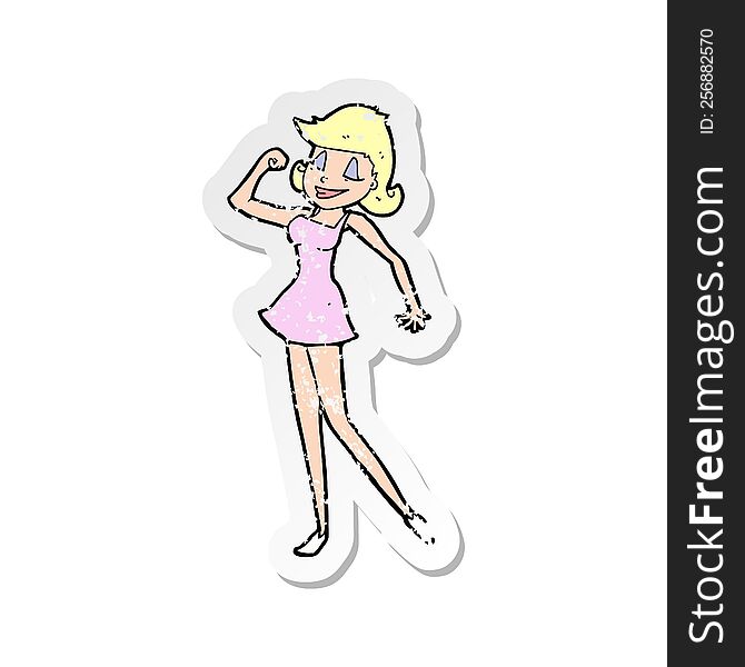 Retro Distressed Sticker Of A Cartoon Woman With Can Do Attitude