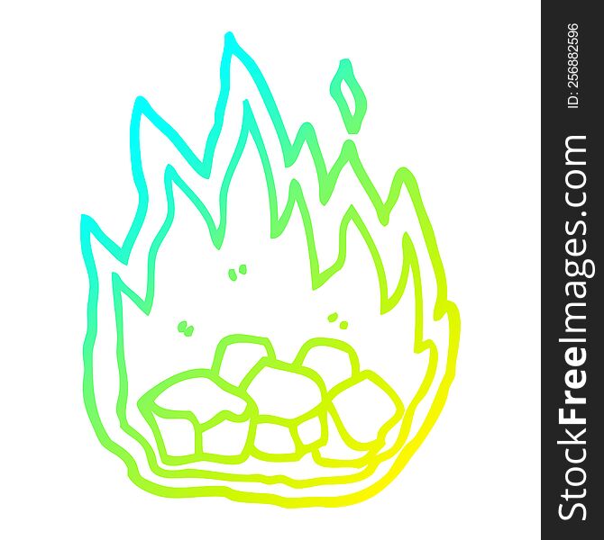 cold gradient line drawing of a cartoon burning coals