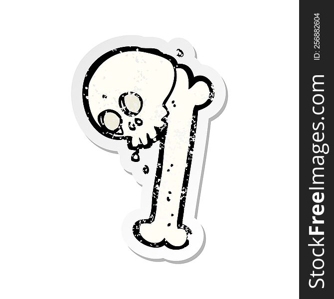 retro distressed sticker of a cartoon halloween bone number