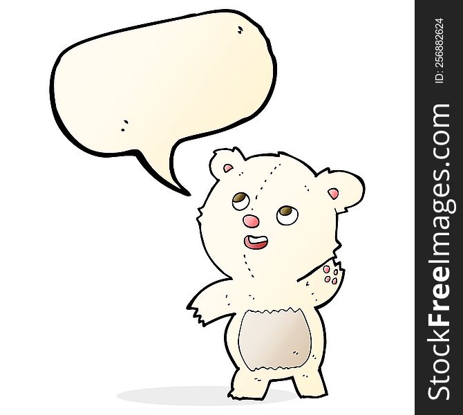Cartoon Cute Waving Polar Bear Teddy With Speech Bubble