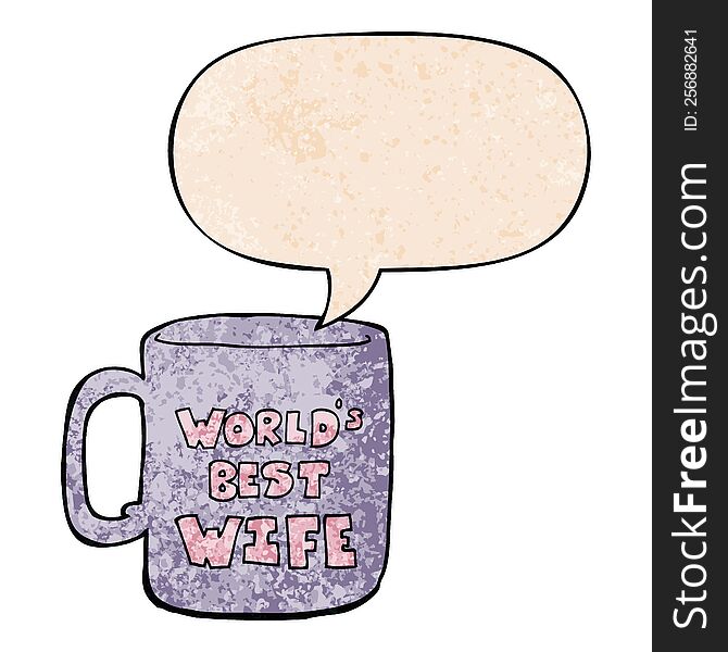 worlds best wife mug with speech bubble in retro texture style