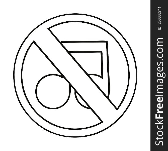 line drawing cartoon of a no music sign