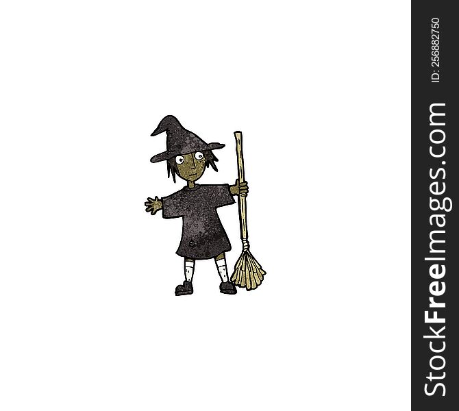 cartoon witch with broomstick