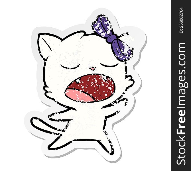 Distressed Sticker Of A Cartoon Singing Cat