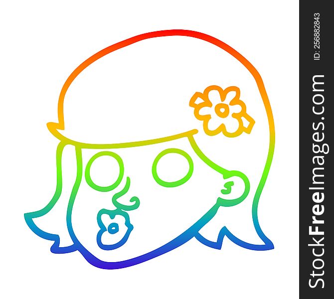 Rainbow Gradient Line Drawing Cartoon Face Girl