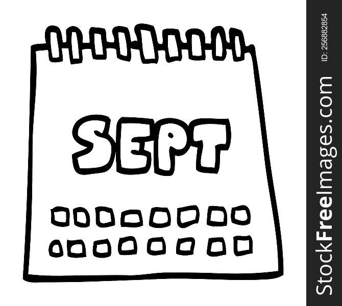 line drawing cartoon calendar showing month of september