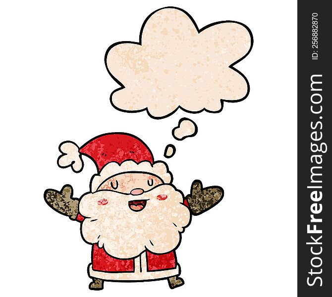 Cartoon Santa Claus And Thought Bubble In Grunge Texture Pattern Style