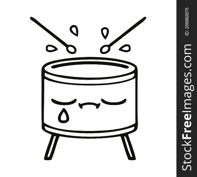 line drawing cartoon of a crying drum