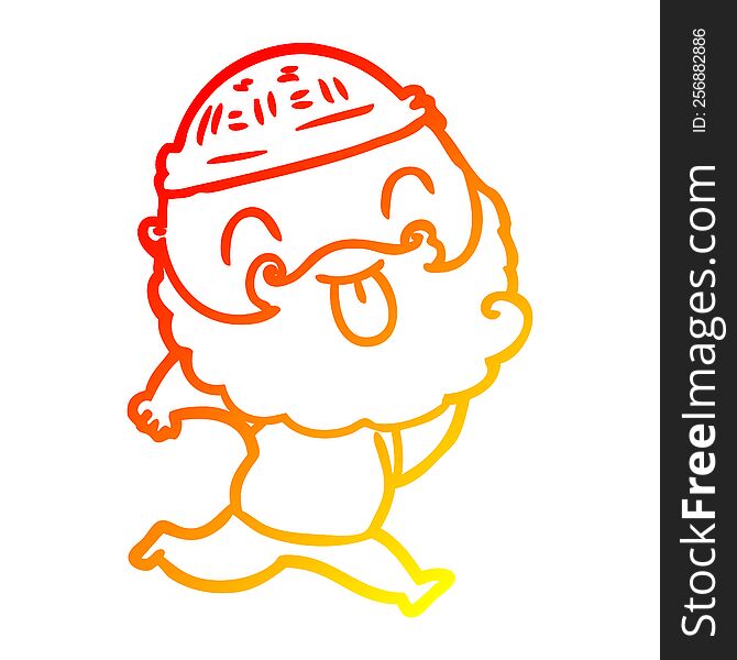 warm gradient line drawing of a running man with beard sticking out tongue