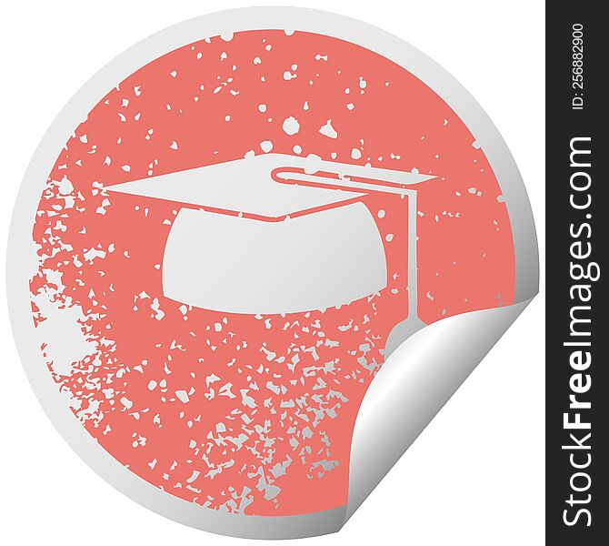 distressed circular peeling sticker symbol of a graduation hat