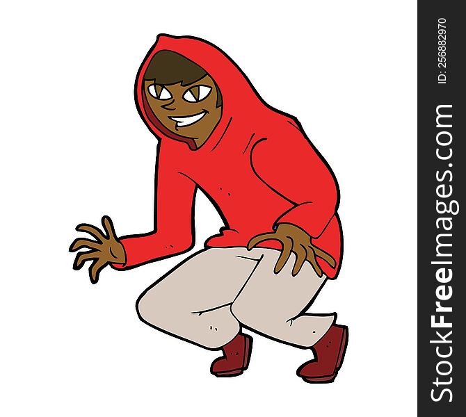 cartoon mischievous boy in hooded top