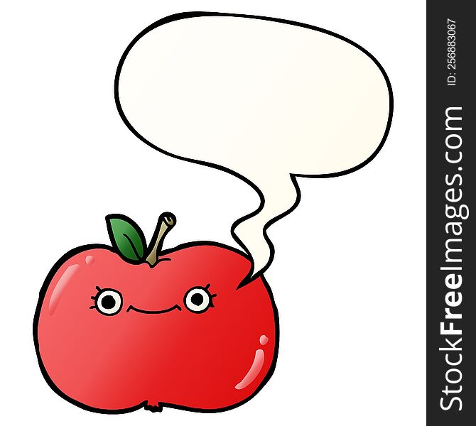 Cute Cartoon Apple And Speech Bubble In Smooth Gradient Style