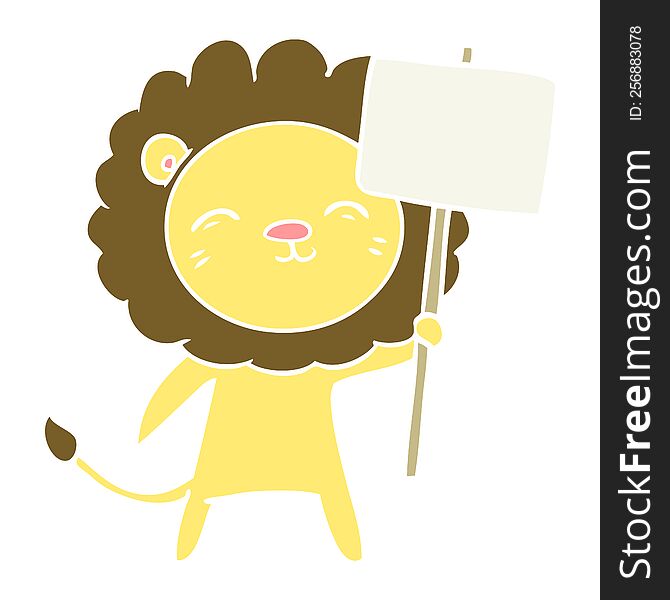 Flat Color Style Cartoon Lion With Protest Sign