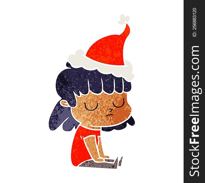 Retro Cartoon Of A Indifferent Woman Wearing Santa Hat