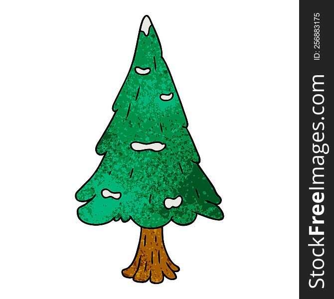 Textured Cartoon Doodle Single Snow Covered Tree