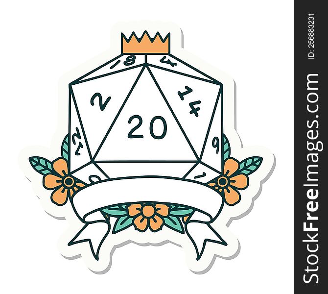 natural 20 critical hit D20 dice roll sticker