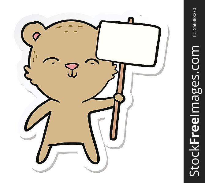 Sticker Of A Happy Cartoon Bear With Sign