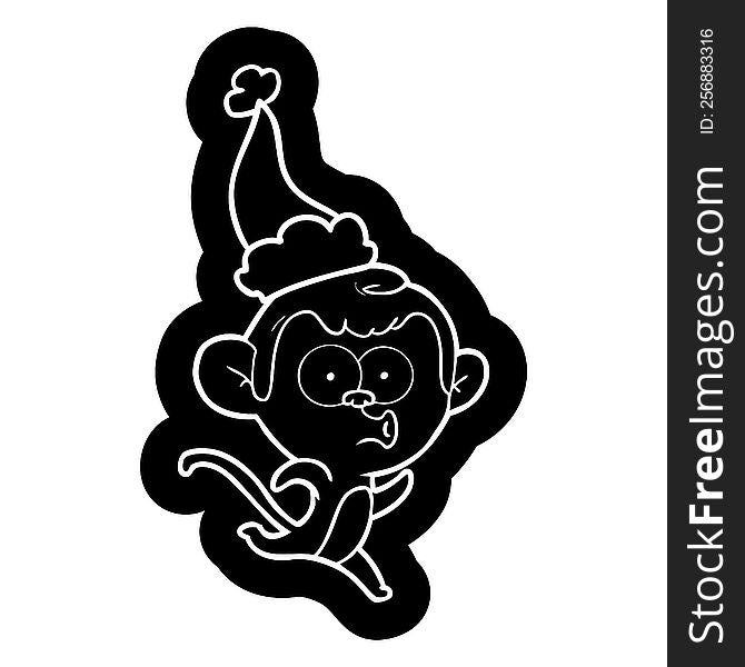 Cartoon Icon Of A Surprised Monkey Wearing Santa Hat