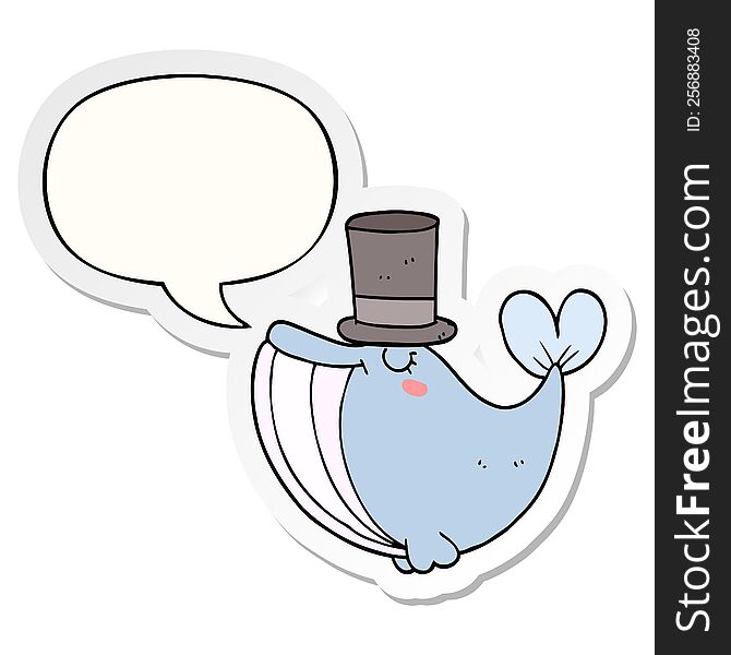 Cartoon Whale And Top Hat And Speech Bubble Sticker