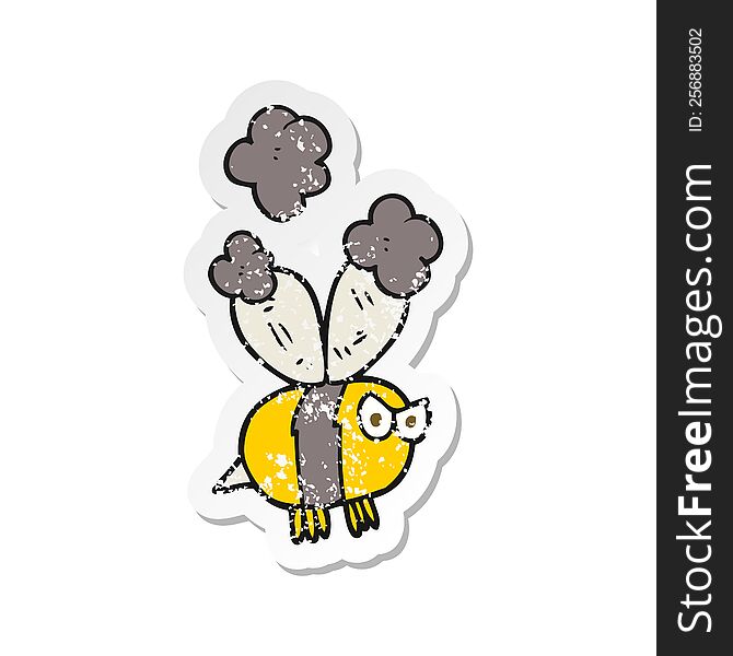 Retro Distressed Sticker Of A Cartoon Angry Bee