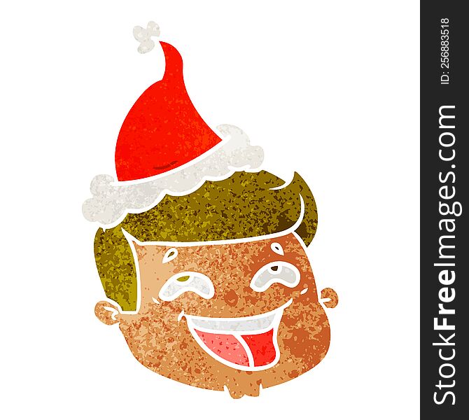 Happy Retro Cartoon Of A Male Face Wearing Santa Hat