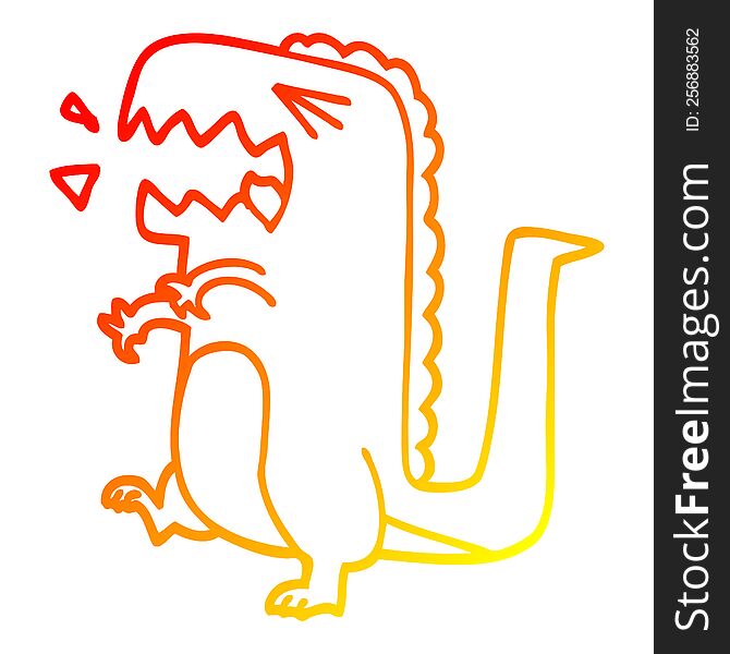 Warm Gradient Line Drawing Cartoon Roaring Dinosaur
