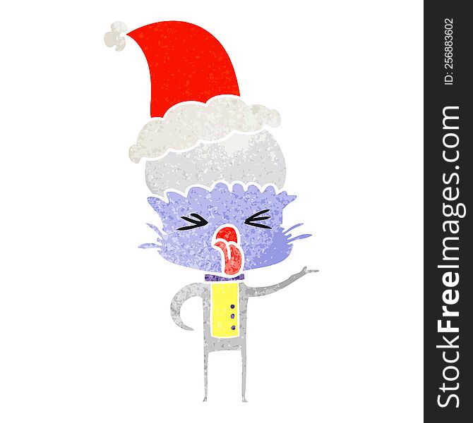Disgusted Retro Cartoon Of A Alien Wearing Santa Hat