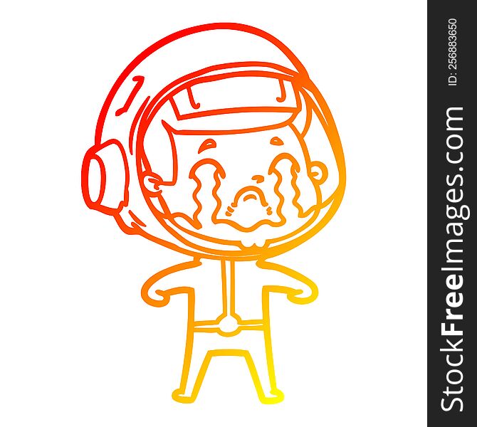 warm gradient line drawing of a cartoon crying astronaut