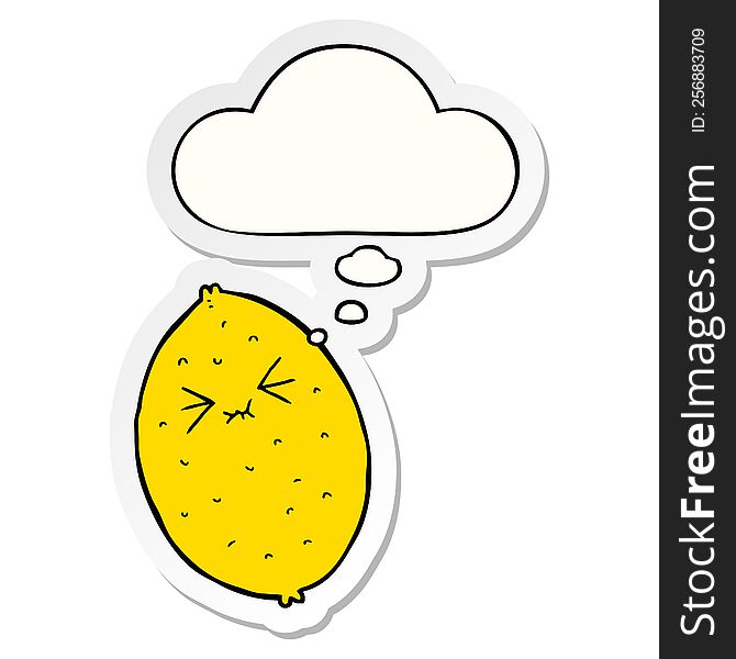cartoon bitter lemon with thought bubble as a printed sticker