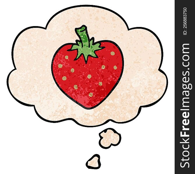 cartoon strawberry and thought bubble in grunge texture pattern style