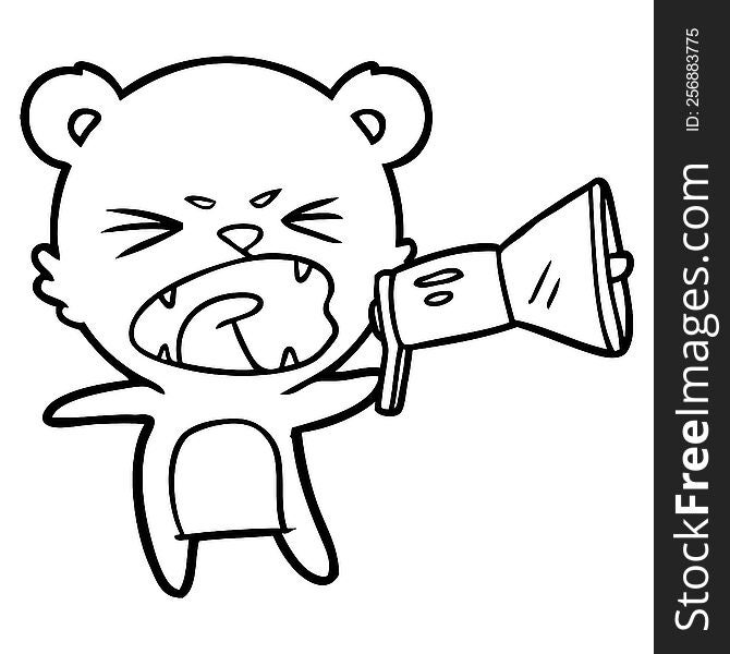 angry cartoon bear shouting into megaphone. angry cartoon bear shouting into megaphone