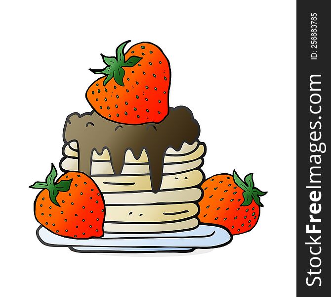 freehand drawn cartoon pancake stack with strawberries