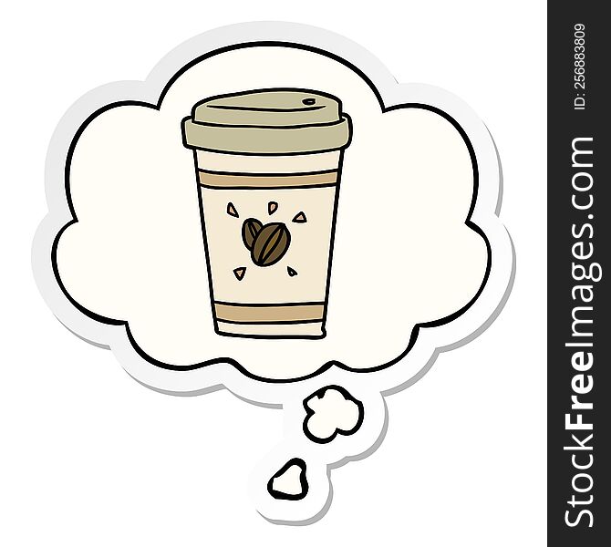 Cartoon Takeout Coffee And Thought Bubble As A Printed Sticker