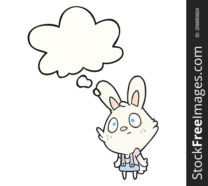 cartoon rabbit shrugging shoulders with thought bubble