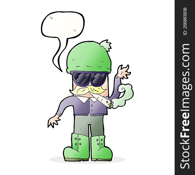 Cartoon Man Smoking Pot With Speech Bubble