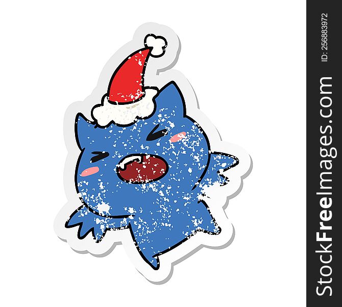 Christmas Distressed Sticker Cartoon Of Kawaii Bat