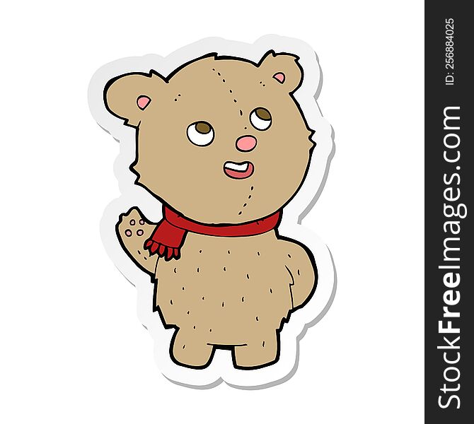 Sticker Of A Cartoon Cute Teddy Bear With Scarf