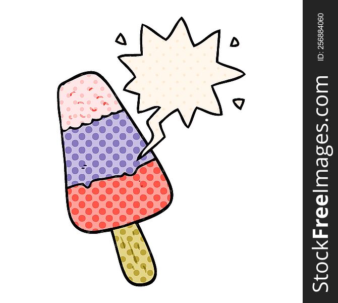 Cartoon Ice Lolly And Speech Bubble In Comic Book Style