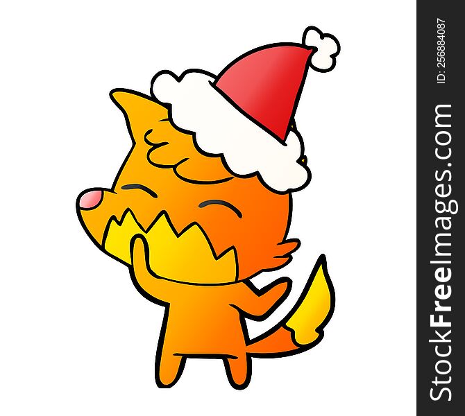 Gradient Cartoon Of A Fox Wearing Santa Hat