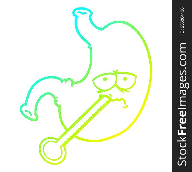 Cold Gradient Line Drawing Cartoon Upset Stomach