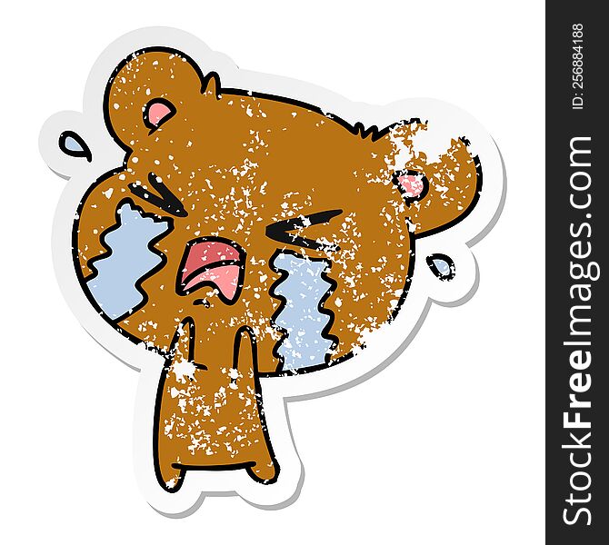 Distressed Sticker Cartoon Of A Cute Crying Bear