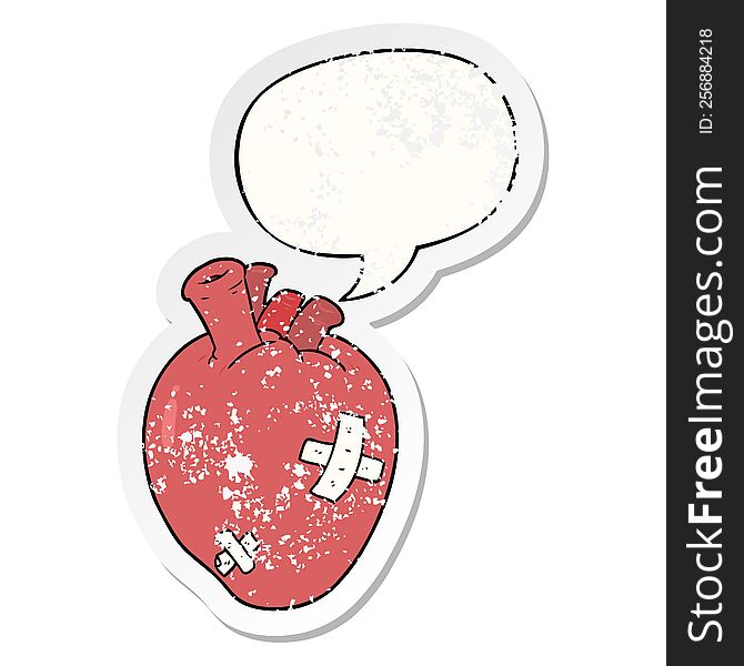 cartoon heart with speech bubble distressed distressed old sticker. cartoon heart with speech bubble distressed distressed old sticker