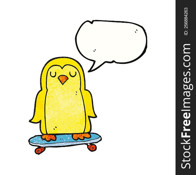 freehand speech bubble textured cartoon bird on skateboard