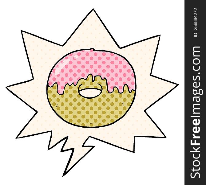 Cartoon Donut And Speech Bubble In Comic Book Style