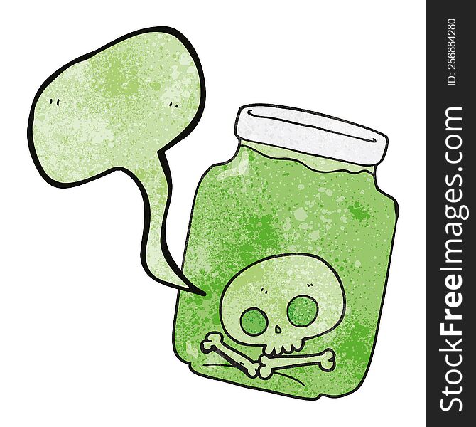 freehand speech bubble textured cartoon jar with skull