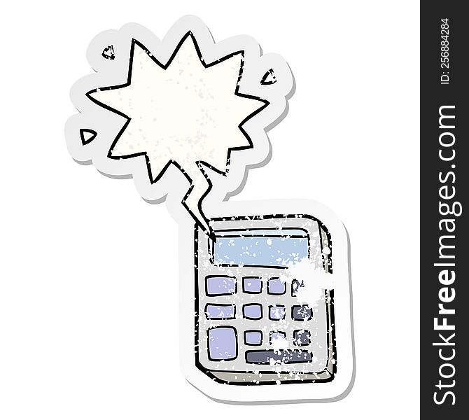 cartoon calculator and speech bubble distressed sticker