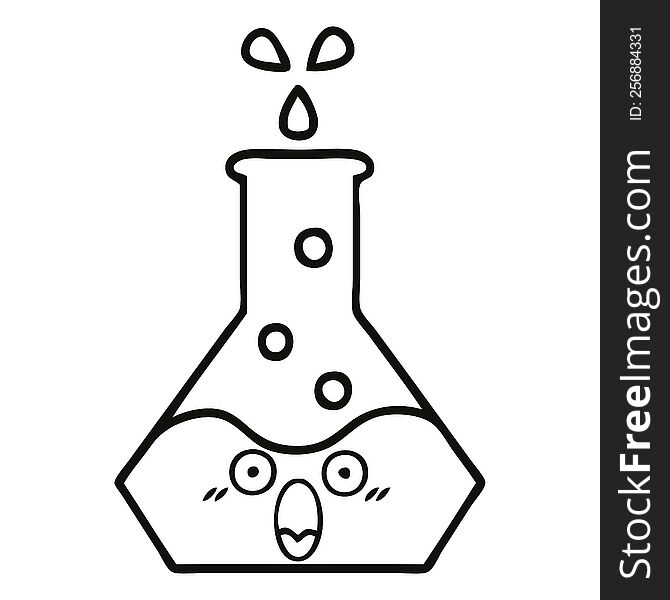 line drawing cartoon of a science beaker