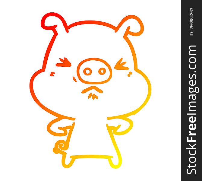 Warm Gradient Line Drawing Cartoon Angry Pig