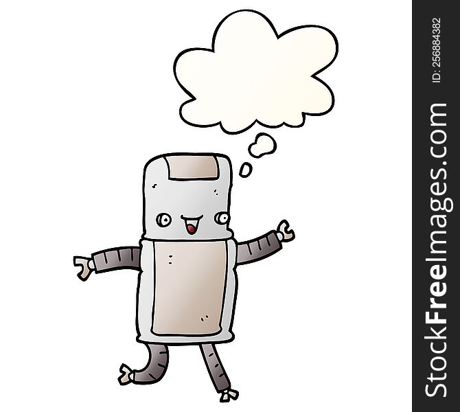 cartoon robot with thought bubble in smooth gradient style